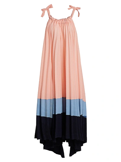 Issey Miyake Women's Panorama Pleated High-low Maxi Dress In Navy Hued