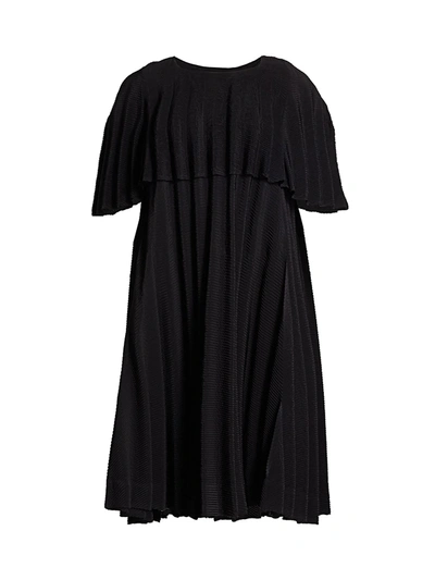 Issey Miyake Panorama Pleated Babydoll Dress In Black