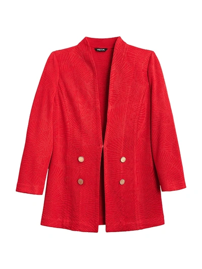 Misook, Plus Size Women's Lustrous Floral Knit Blazer In Apple Red