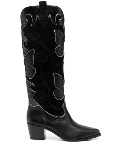Sophia Webster Shelby Butterfly Knee-high Leather Cowboy Boots In Black