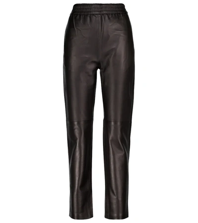 Co Elasticated-waist Leather Straight-leg Trousers In Black
