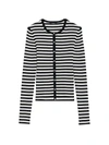 Theory Gal Striped Ribbed Cardigan In Deep Navy/ivory