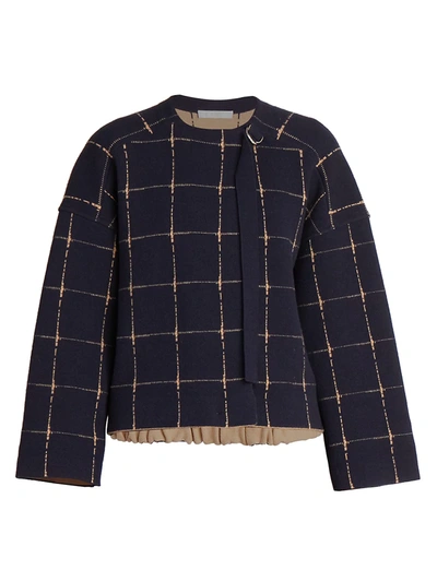 Chloé Grid-print Merino Wool & Cashmere Jacquard Jacket In Blue Brown