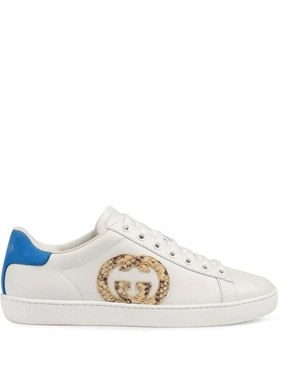 Gucci New Ace Genuine Python Logo Tennis Sneaker In Beige