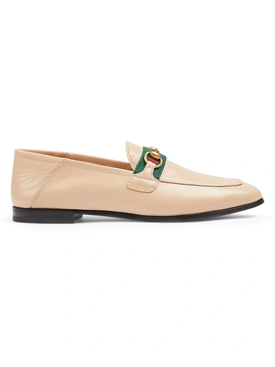 Gucci Women's Women's Leather Loafers With Web In Skin Rose