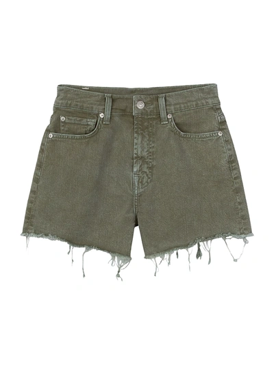 7 For All Mankind High-rise Shorts W/ Frayed Hem In Army