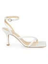 A.w.a.k.e. Delta High' Asymmetric Strap Square Toe Leather Heeled Sandals In White