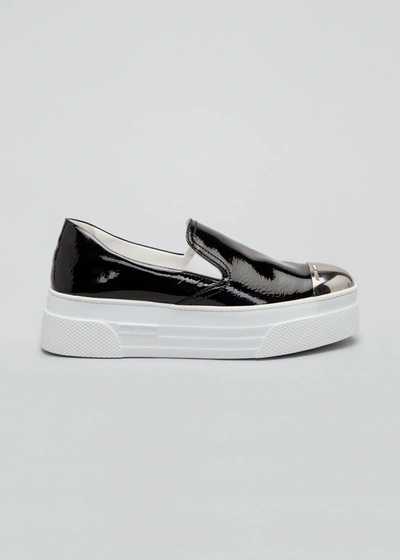 Miu Miu Cap-toe Metallic Platform Slip-on Sneakers In Black