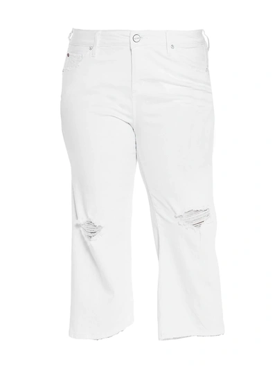 Slink Jeans, Plus Size Mid-rise Wide-leg Cropped Jeans In Optical White
