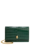 Alexander Mcqueen Mini Skull Croc Embossed Leather Bag In Emerald
