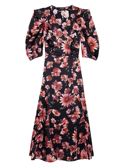 The Kooples Women's Floral Puff-sleeve Dress In Black