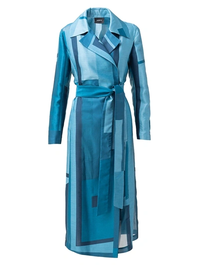 Akris Women's Window-print Cotton & Silk Trench Coat In Blue