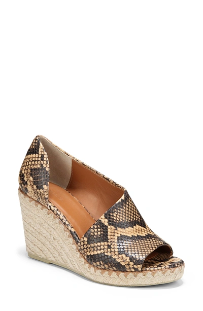 Vince Women's Sonora Peep-toe Snakeskin-embossed Leather Espadrille Wedge Sandals In Timber