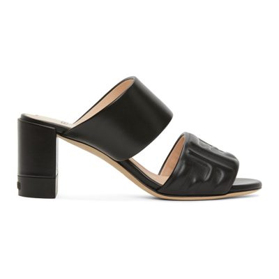 Fendi Embossed Ff Leather Sandals In Nero