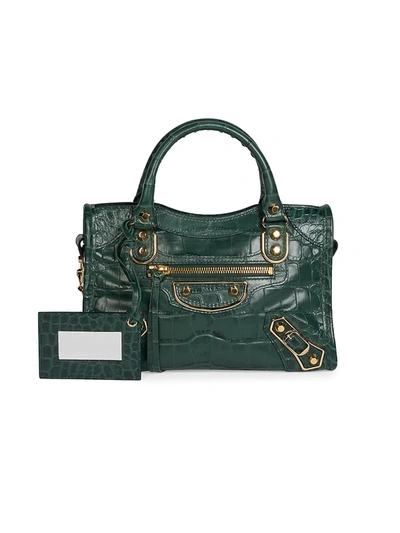 Balenciaga Women's Mini City Croc-embossed Leather Satchel In Forest Green