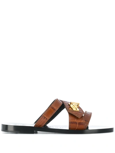 Givenchy Women's Eden Croc-embossed Leather Slides In Light Brown