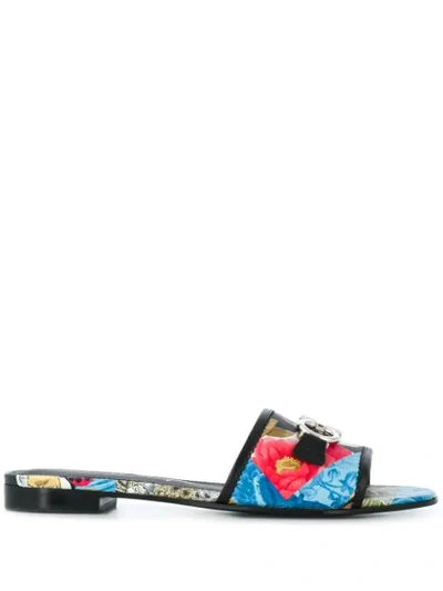 Ferragamo Silk Capsule Rhodes Floral Slide Sandals In Multicolor