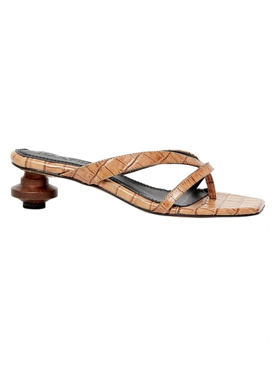Souliers Martinez Women's Verano Croc-embossed Leather Thong Sandals In Camel