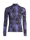 Andamane Women's Beth Snakeskin Print Mockneck Top In Lilac Snake