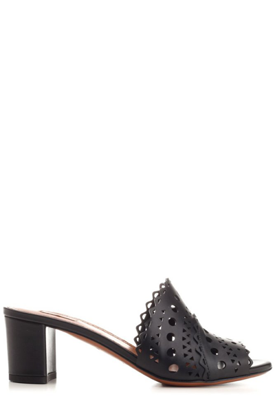 Alaïa Vienne Perforated Calfskin Mule Sandals In Black