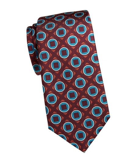 Kiton Men's Geometric Square Silk Tie In Brown Teal
