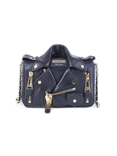 Moschino Biker Jacket Leather Crossbody Bag In Black