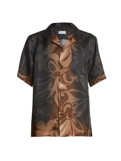 Dries Van Noten Carltone Floral Short-sleeve Button-front Shirt In Black