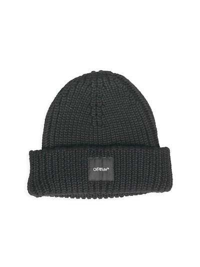 Off-white Ribbed Wool Beanie In Black White