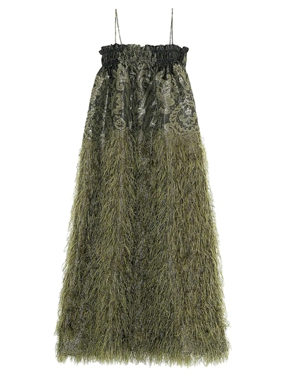 Ganni Feather Trim Cotton Maxi Dress In Kalamata