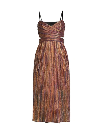 Aidan Mattox Pleated Cutout Mid-length Dress In Magenta Multi