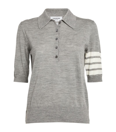 Thom Browne Relaxed Merino Wool Knit Polo Shirt In Grey