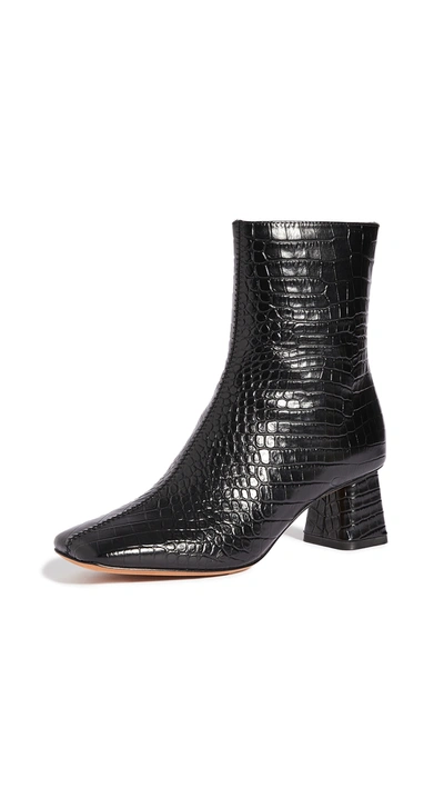 Vince Koren Square-toe Croc-embossed Leather Ankle Boots In Black