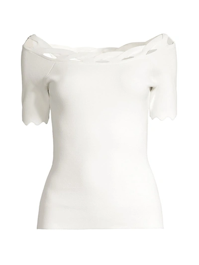 Milly Scallop Trim Knit Short-sleeve Top In White