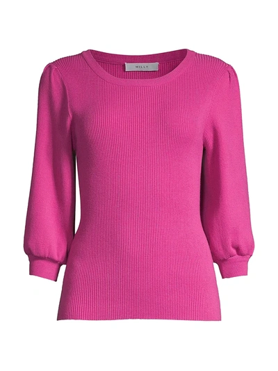 Milly Women's Puff-sleeve Knit Pullover In Magenta
