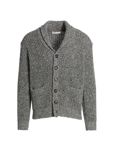 Brunello Cucinelli Men's Donegal Shawl Collar Sweater In Grey