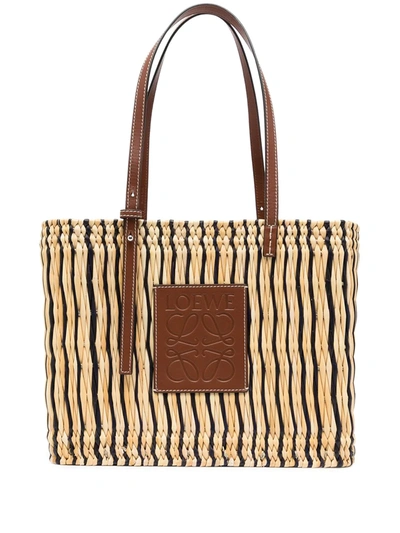 Loewe Women's Square Leather-trimmed Raffia Basket Bag In Natural/black/pecan
