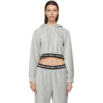 Alexander Wang T Stretch Corduroy Cropped Hoodie With Logo Elastic In White
