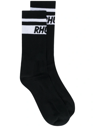 Rhude Men's Two Stripe Logo Socks In Black White