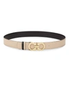 Ferragamo Double Gancini Reversible Leather Belt In Macadamia