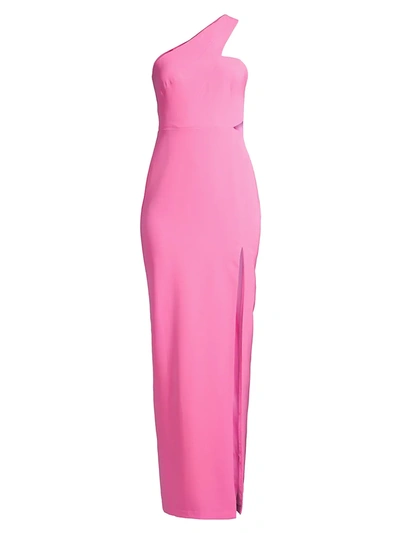 Aidan Mattox One-shoulder Cutout Gown In Neon Pink