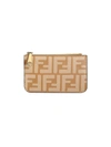 Fendi Women's Ff Leather Zip Card Case In Dark Honey