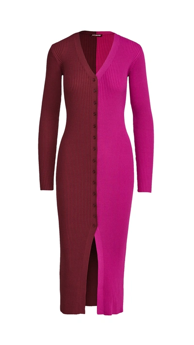 Staud Shoko Colorblock Body-con Sweaterdress In Fuschia Bordeaux