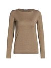 Brunello Cucinelli Ribbed Fine Gauge Cashmere-silk Lurex Sweater In Brown