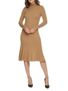 Donna Karan Mockneck Stretch Merino Wool-blend Dress In Camel