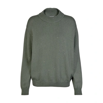 Brunello Cucinelli Women's Cashmere & Silk Paillette Knit Mockneck Sweater In Mint Green