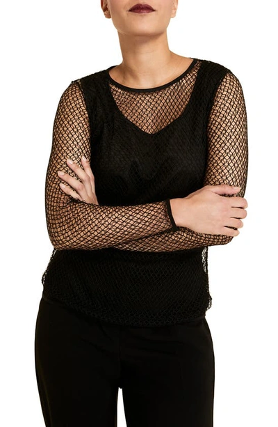 Marina Rinaldi Lace Effect Mesh Top In Black