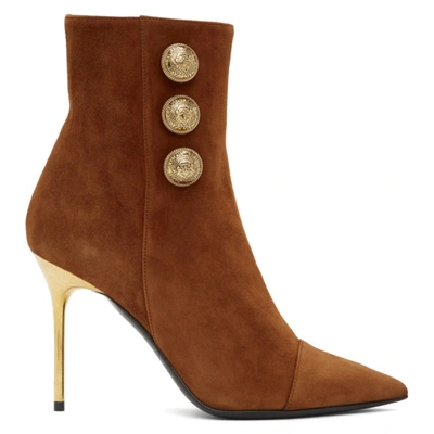 Balmain Women's Roni Point-toe Suede Booties In Mahogany