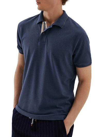 Brunello Cucinelli Men's Tipping Polo In Blue