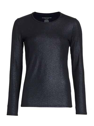 Majestic Metallic Long-sleeve Top In Metal Navy