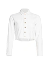 L Agence Aria Cropped Safety Pin Denim Jacket In White
